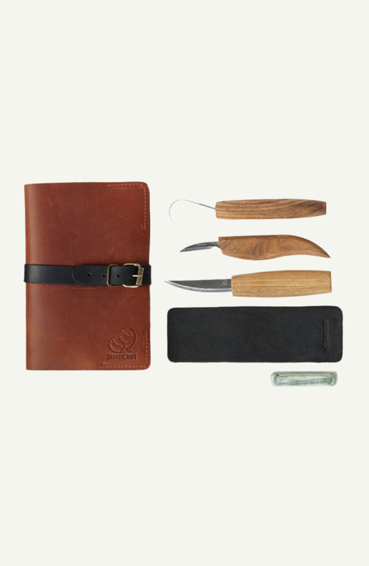 Deluxe 3-piece carving set with leather knife bag