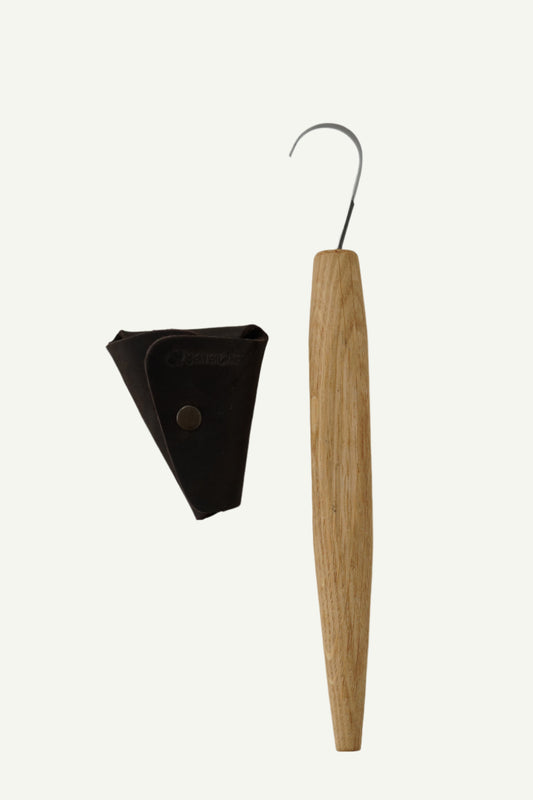Long hook knife with leather sheath